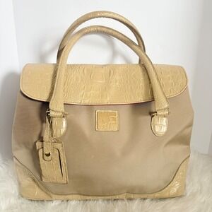 Diane von Furstenberg Gold Nylon Croc Embossed Faux Leather Weekender Tote Bag‎